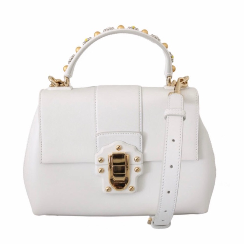 White Leather Lucia Hand Shoulder Borse Purse Bag